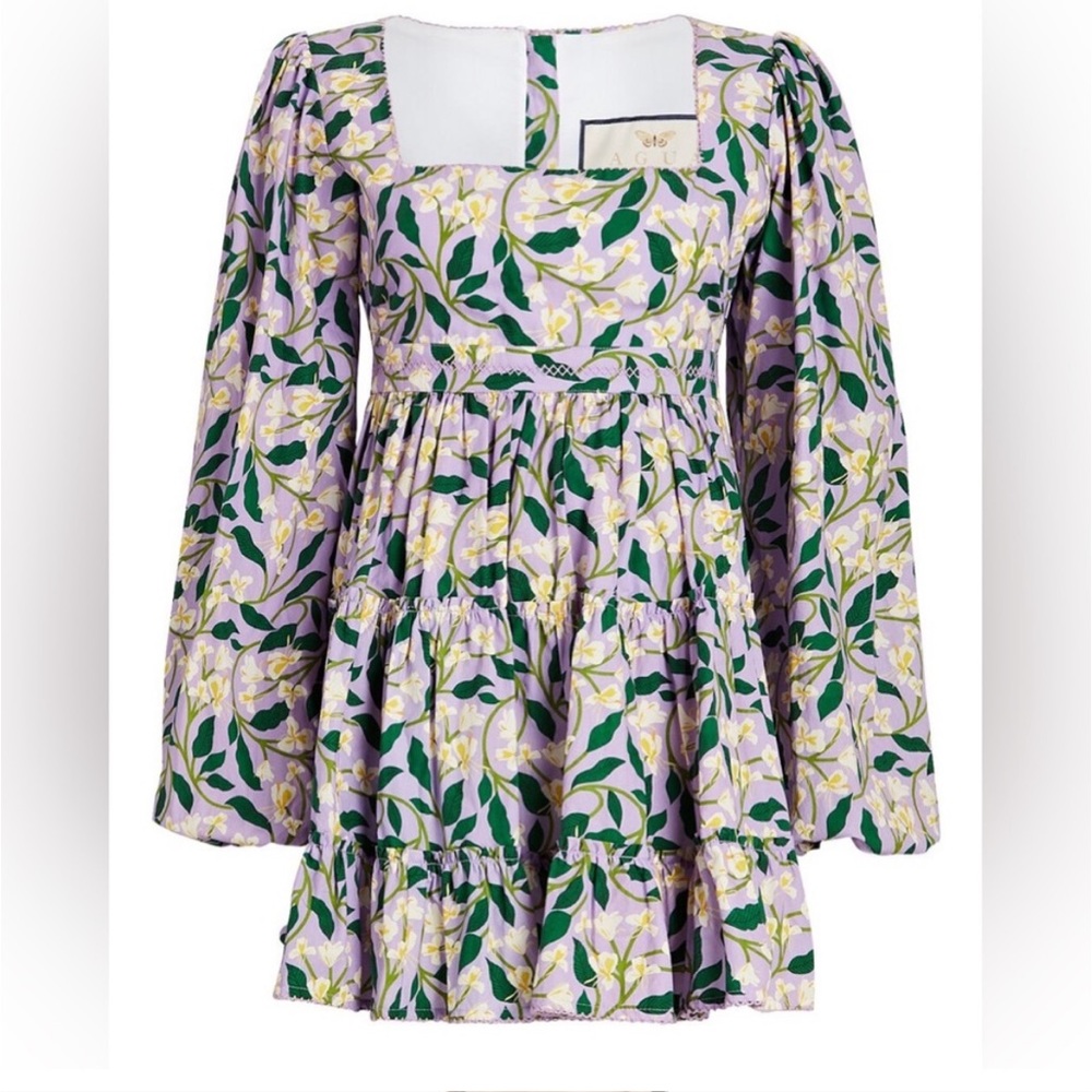 AGUA BY AGUA BENDITA Avena Floral Cotton Mini Dress in Purple Size Medium
